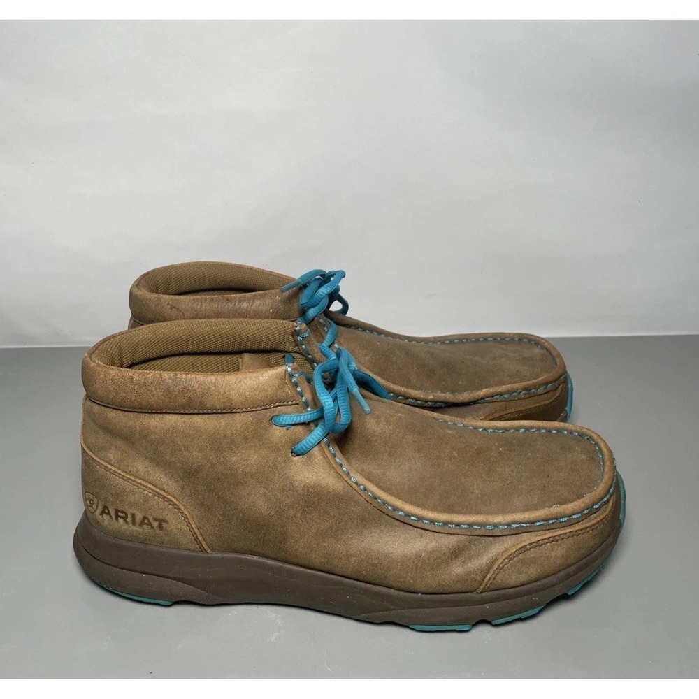 Ariat Men's Spitfire Outdoor Brown/Blue Leather Moc Toe Shoes Size 9.5D